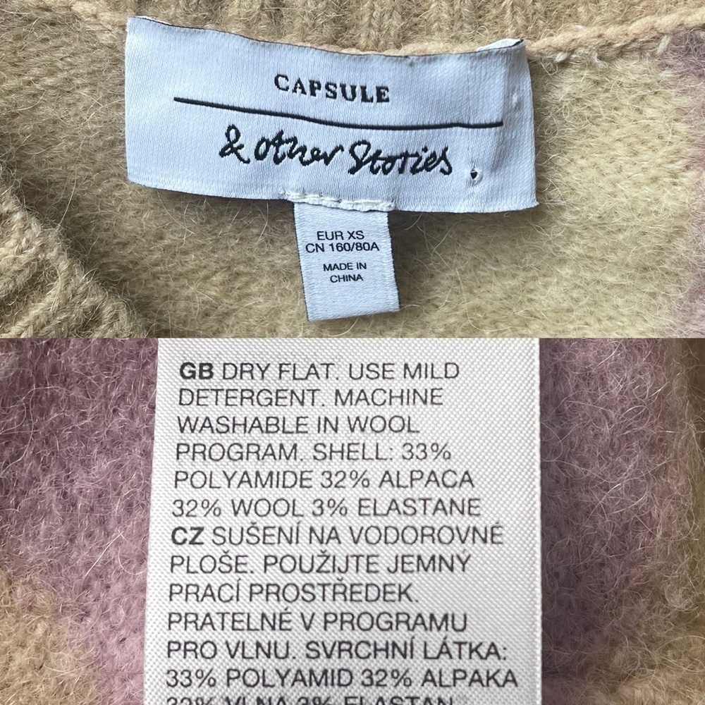 & Other Stories Intarsia Alpaca Wool Knit Midi Dress in Beige/Pink - Picture 10 of 10